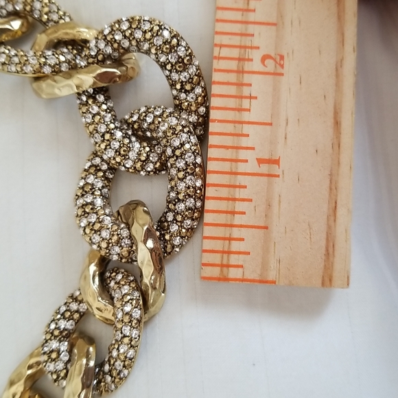 Chunky Gold Hammered Rhinestone Large Link Statement Necklace - Picture 5 of 5